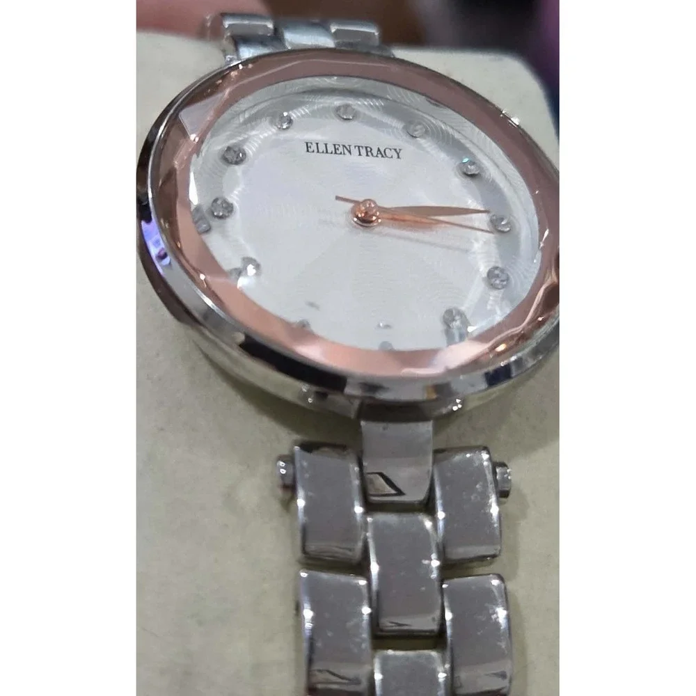 Ellen Tracy Women's Silver Tone Rose Gold Accent Watch‎ ET5312SL Sparkle Accents